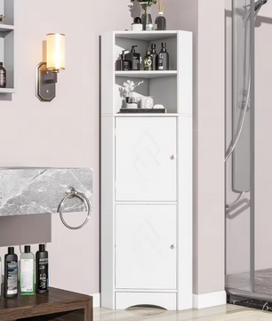 Hoek Badkamerkast met Open Vak en Verstelbare Plank – Wit