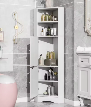 Hoek Badkamerkast met Open Vak en Verstelbare Plank – Wit