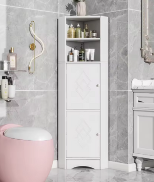 Hoek Badkamerkast met Open Vak en Verstelbare Plank – Wit