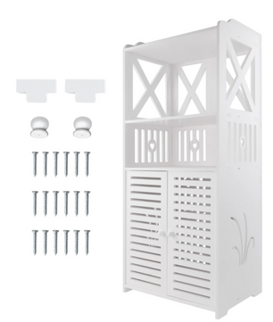 Vrijstaande Badkamerkast met Dubbele Deuren en Planken – Wit