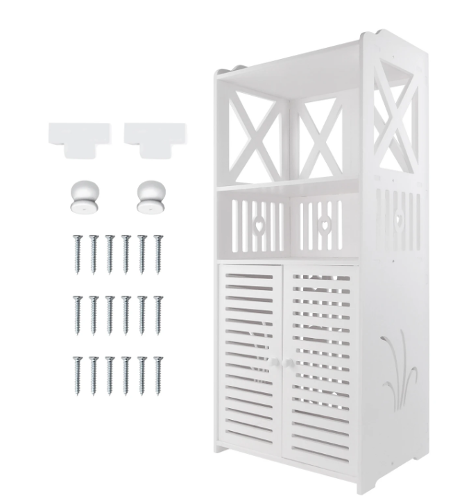 Vrijstaande Badkamerkast met Dubbele Deuren en Planken – Wit