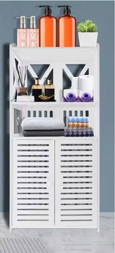 Vrijstaande Badkamerkast met Dubbele Deuren en Planken – Wit