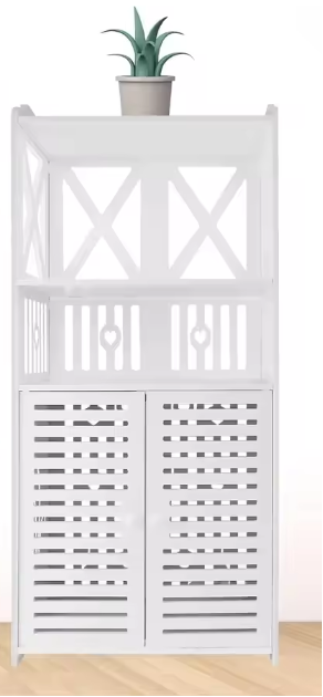 Vrijstaande Badkamerkast met Dubbele Deuren en Planken – Wit