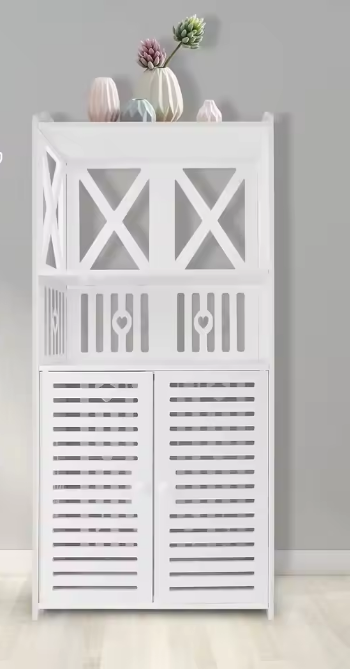 Vrijstaande Badkamerkast met Dubbele Deuren en Planken – Wit