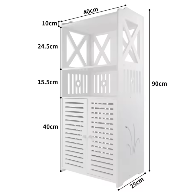 Vrijstaande Badkamerkast met Dubbele Deuren en Planken – Wit