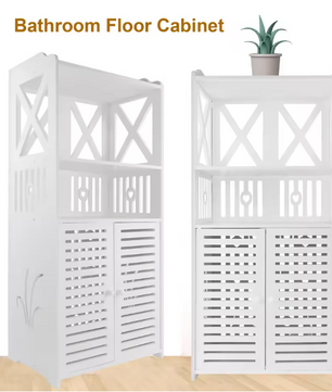 Vrijstaande Badkamerkast met Dubbele Deuren en Planken – Wit