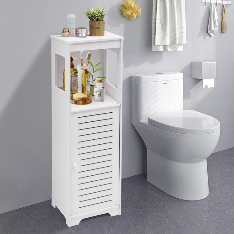 Smalle Badkameropbergkast met Deur – 3-Laags Vrijstaande Toiletkast