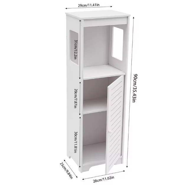 Smalle Badkameropbergkast met Deur – 3-Laags Vrijstaande Toiletkast