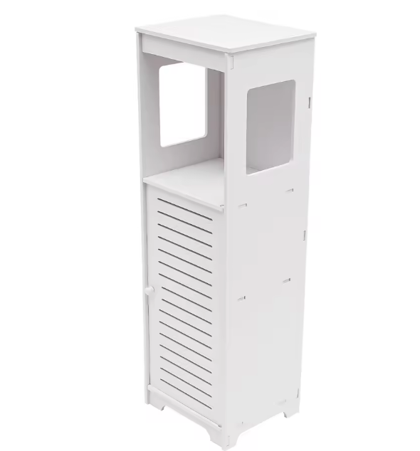 Smalle Badkameropbergkast met Deur – 3-Laags Vrijstaande Toiletkast