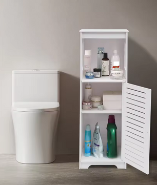 Smalle Badkameropbergkast met Deur – 3-Laags Vrijstaande Toiletkast