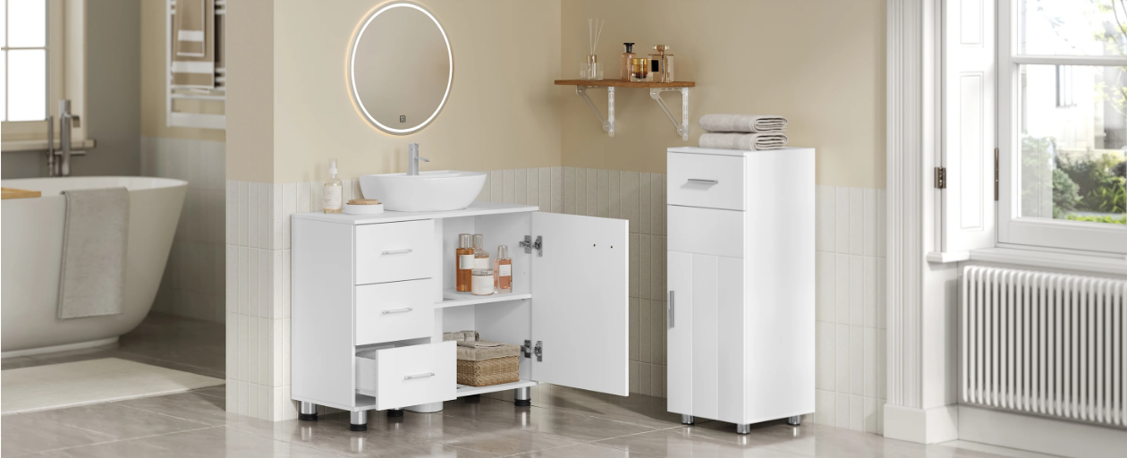 Vrijstaande Wastafelkast met Lades en Deur – Badkamerkast 70 cm