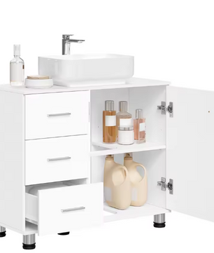 Vrijstaande Wastafelkast met Lades en Deur – Badkamerkast 70 cm