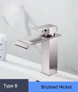 Enkele Handgreep Waterval Wastafelkraan – Mat Zwart, Warm en Koud
