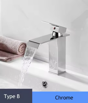 Enkele Handgreep Waterval Wastafelkraan – Mat Zwart, Warm en Koud