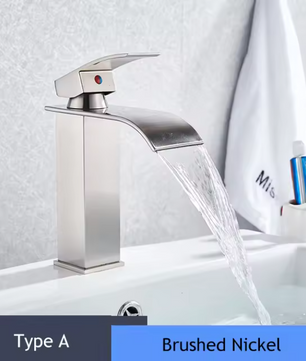 Enkele Handgreep Waterval Wastafelkraan – Mat Zwart, Warm en Koud