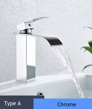 Enkele Handgreep Waterval Wastafelkraan – Mat Zwart, Warm en Koud