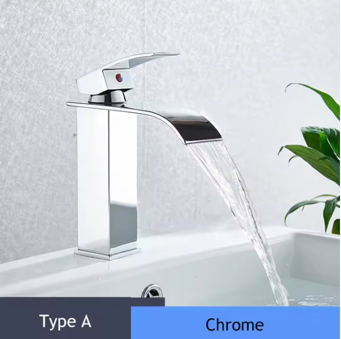 Enkele Handgreep Waterval Wastafelkraan – Mat Zwart, Warm en Koud