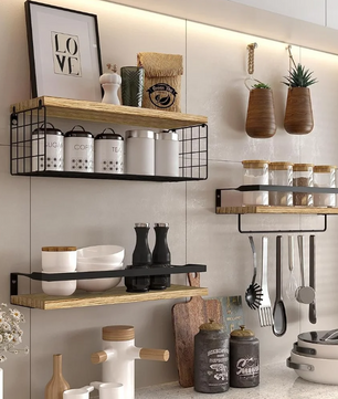 Zwevende Badkamerplank met Draadmand – Multifunctionele Wandplank voor Badkamer en Keuken