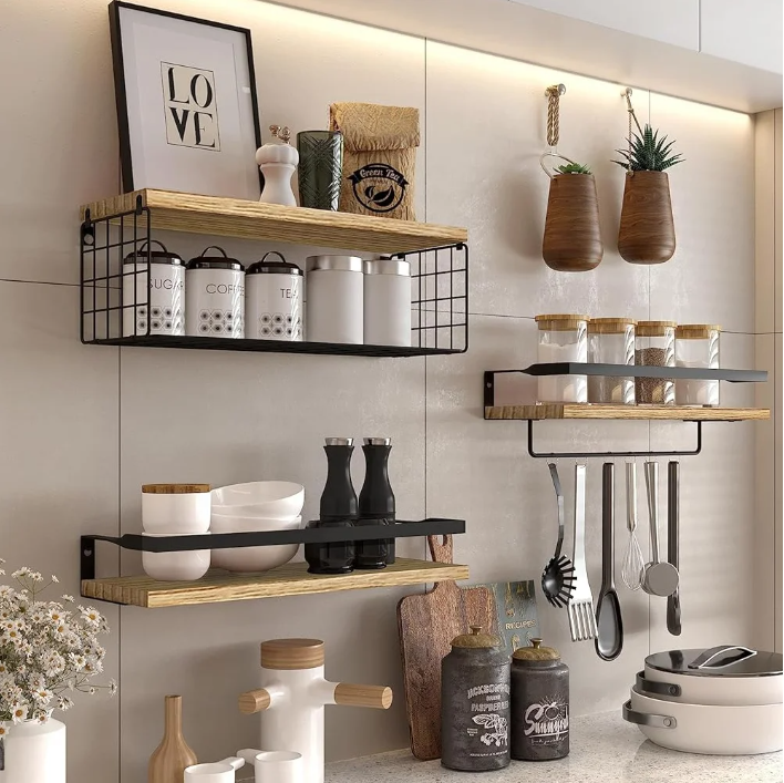 Zwevende Badkamerplank met Draadmand – Multifunctionele Wandplank voor Badkamer en Keuken