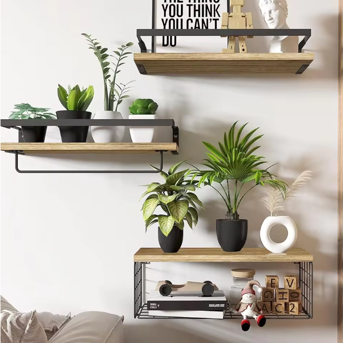 Zwevende Badkamerplank met Draadmand – Multifunctionele Wandplank voor Badkamer en Keuken