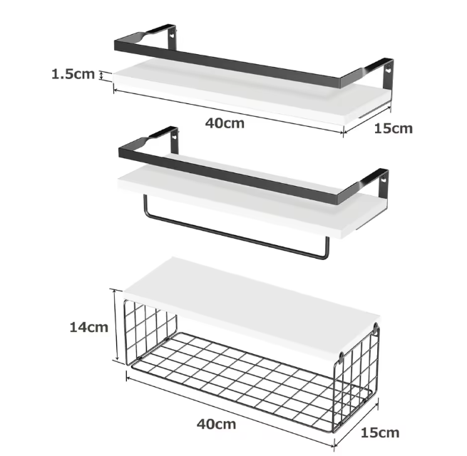 Zwevende Badkamerplank met Draadmand – Multifunctionele Wandplank voor Badkamer en Keuken