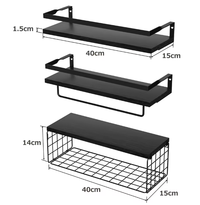 Zwevende Badkamerplank met Draadmand – Multifunctionele Wandplank voor Badkamer en Keuken