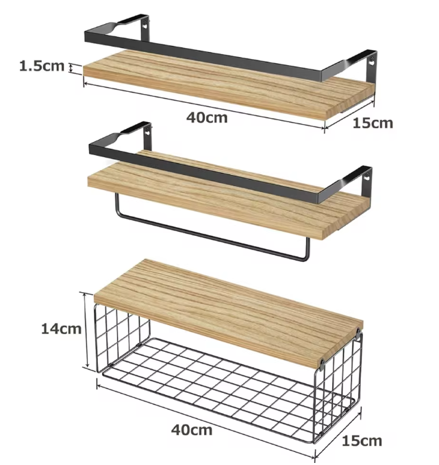 Zwevende Badkamerplank met Draadmand – Multifunctionele Wandplank voor Badkamer en Keuken