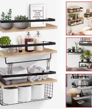 Zwevende Badkamerplank met Draadmand – Multifunctionele Wandplank voor Badkamer en Keuken