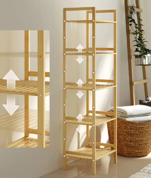 5-Laags Bamboe Badkamerrek – Vrijstaand Opbergrek met Verstelbare Planken