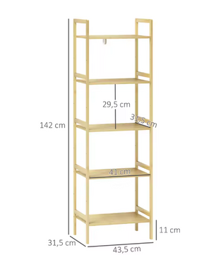 5-Laags Bamboe Badkamerrek – Vrijstaand Opbergrek met Verstelbare Planken