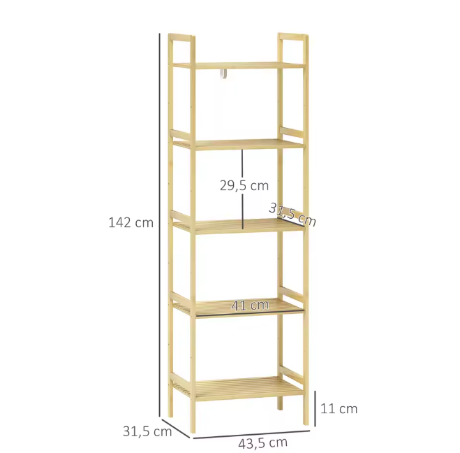 5-Laags Bamboe Badkamerrek – Vrijstaand Opbergrek met Verstelbare Planken