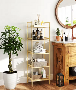 5-Laags Bamboe Badkamerrek – Vrijstaand Opbergrek met Verstelbare Planken