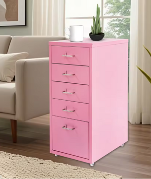 Roze Mobiele Archiefkast met 5 Laden – Rollende Kantoororganizer