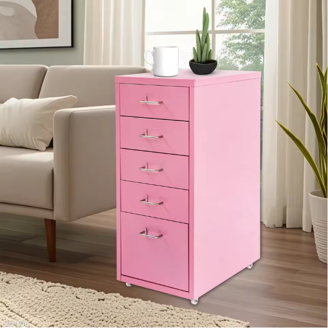 Roze Mobiele Archiefkast met 5 Laden – Rollende Kantoororganizer