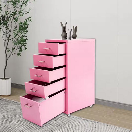 Roze Mobiele Archiefkast met 5 Laden – Rollende Kantoororganizer