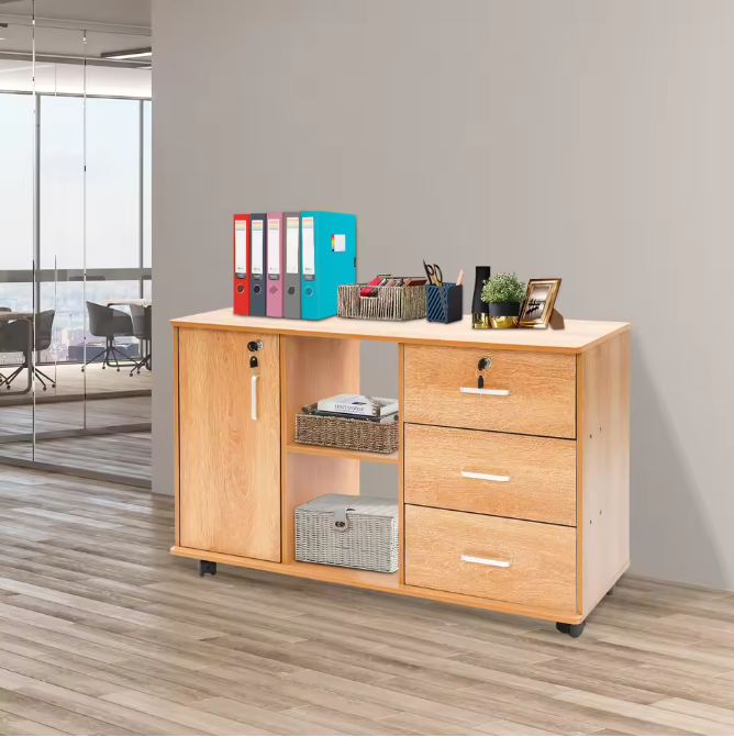 Mobiele Archiefkast met 3 Laden – Vergrendelbare Kantoorkast op Wielen