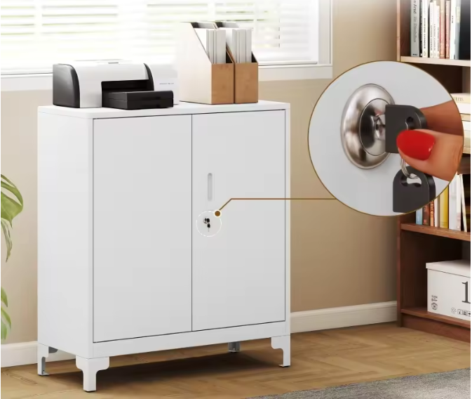 Witte Metalen Kantoorkast met Slot – 2-Laags Opbergkast