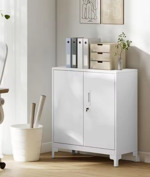 Witte Metalen Kantoorkast met Slot – 2-Laags Opbergkast