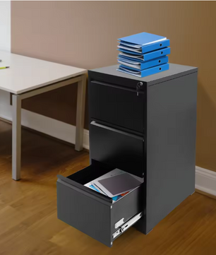 Metalen Archiefkast met 3 Laden en Slot – Afsluitbare Kantoorkast Zwart