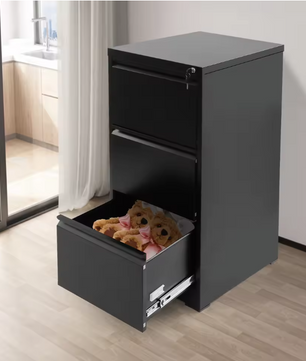 Metalen Archiefkast met 3 Laden en Slot – Afsluitbare Kantoorkast Zwart