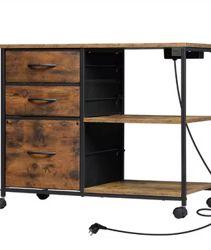 Archiefkast met Laadstation en Wielen – Printertafel met 3 Laden