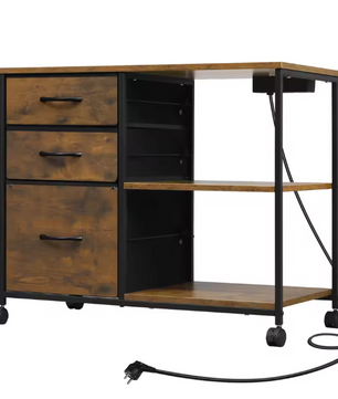 Archiefkast met Laadstation en Wielen – Printertafel met 3 Laden
