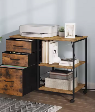 Archiefkast met Laadstation en Wielen – Printertafel met 3 Laden
