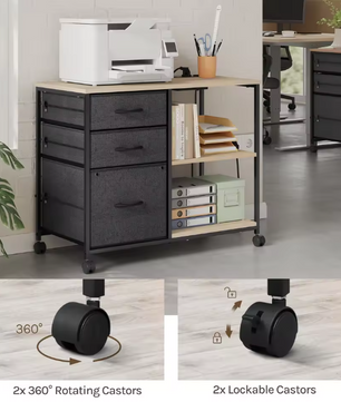 Archiefkast met Laadstation en Wielen – Printertafel met 3 Laden