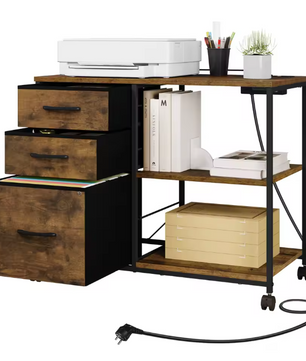 Archiefkast met Laadstation en Wielen – Printertafel met 3 Laden
