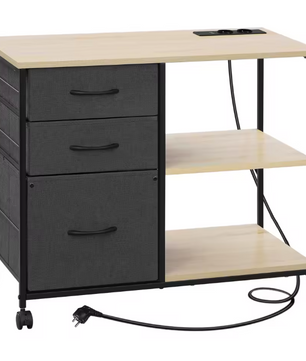 Archiefkast met Laadstation en Wielen – Printertafel met 3 Laden