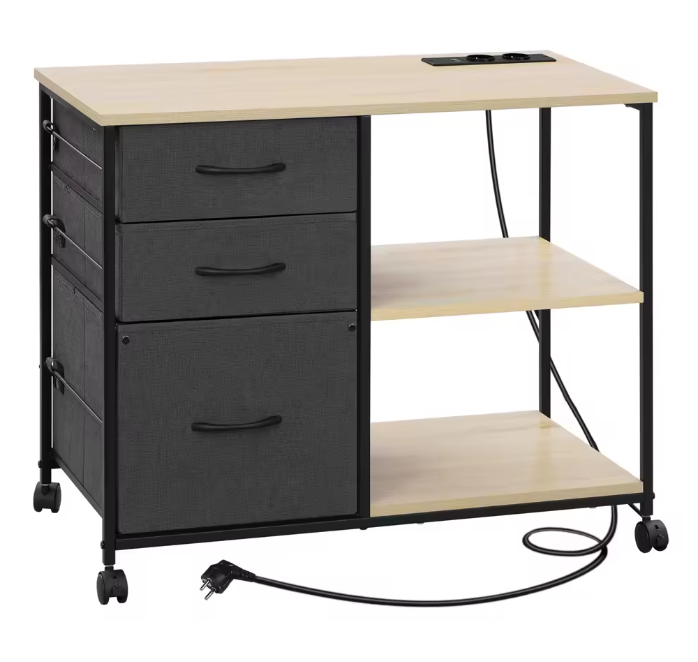Archiefkast met Laadstation en Wielen – Printertafel met 3 Laden