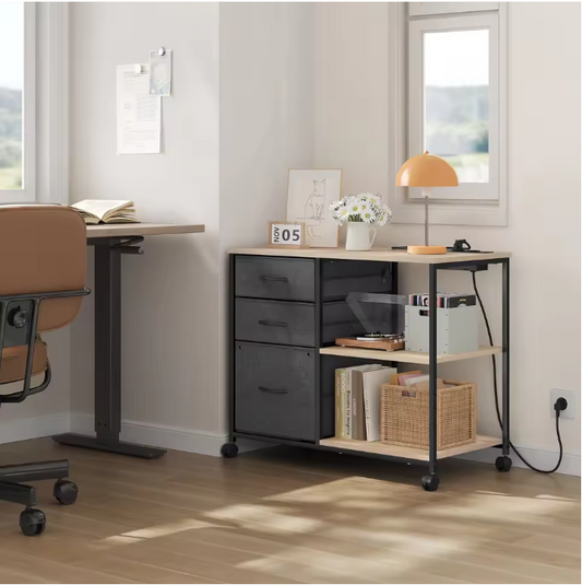 Archiefkast met Laadstation en Wielen – Printertafel met 3 Laden