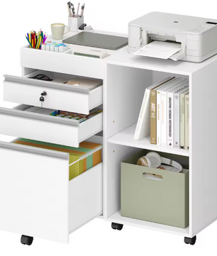 Witte Rolcontainer met Slot en 3 Laden – Kantoorkast met Open Vakken