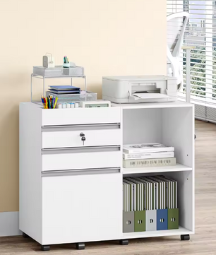 Witte Rolcontainer met Slot en 3 Laden – Kantoorkast met Open Vakken